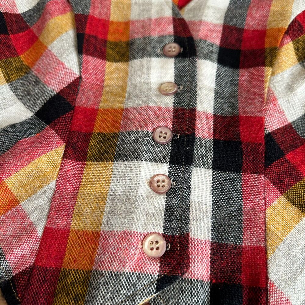 1970’s Plaid Vest Union Made Button Up V-Neck Unisex Red Black White Waist Tie - Picture 6 of 6